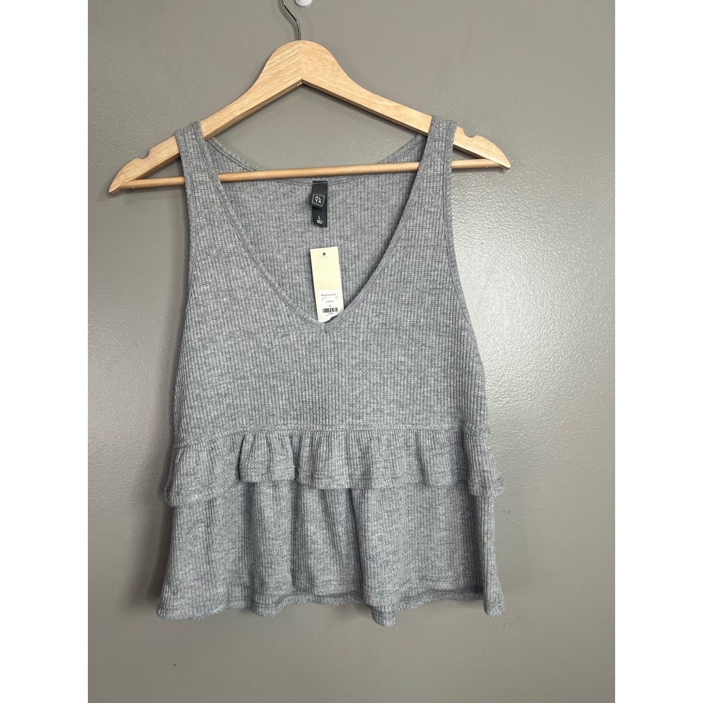 Francesca's ALYA gray ribbed sleeveless tiered tank large soft summer
